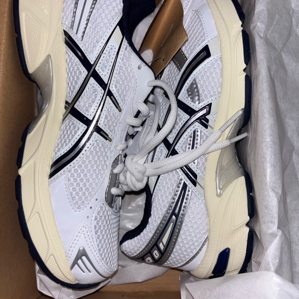 ASICS White and Navy Athletic Shoes